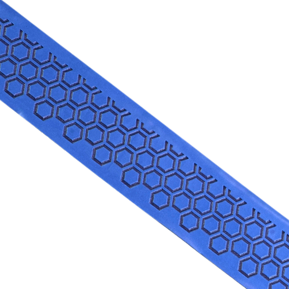 Close-up of Happy Handles  Atlantic Blue Pickleball Grip featuring textured hexagon pattern with blue background
