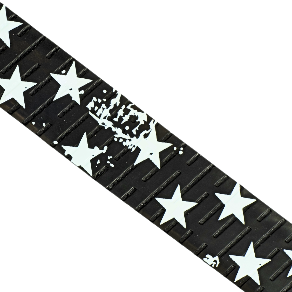 Close-up of Happy Handles U-S-A Pickleball Grip featuring a white star theme with black background