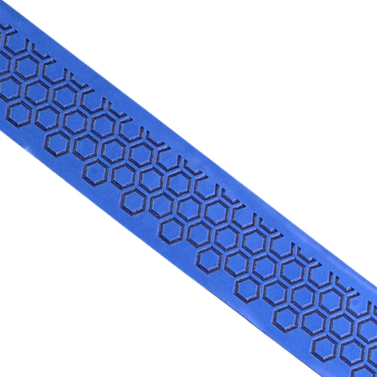 Close-up of Happy Handles Pure Atlantic Blue Pickleball Grip featuring textured hexagon pattern with blue background