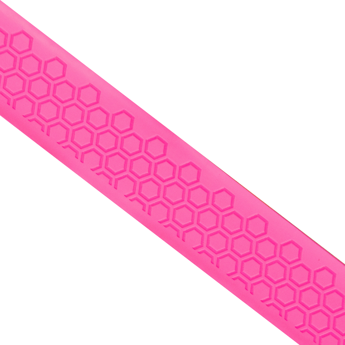 Close-up of Happy Handles Pure Hot Pink Pickleball Grip featuring textured hexagon pattern with pink background