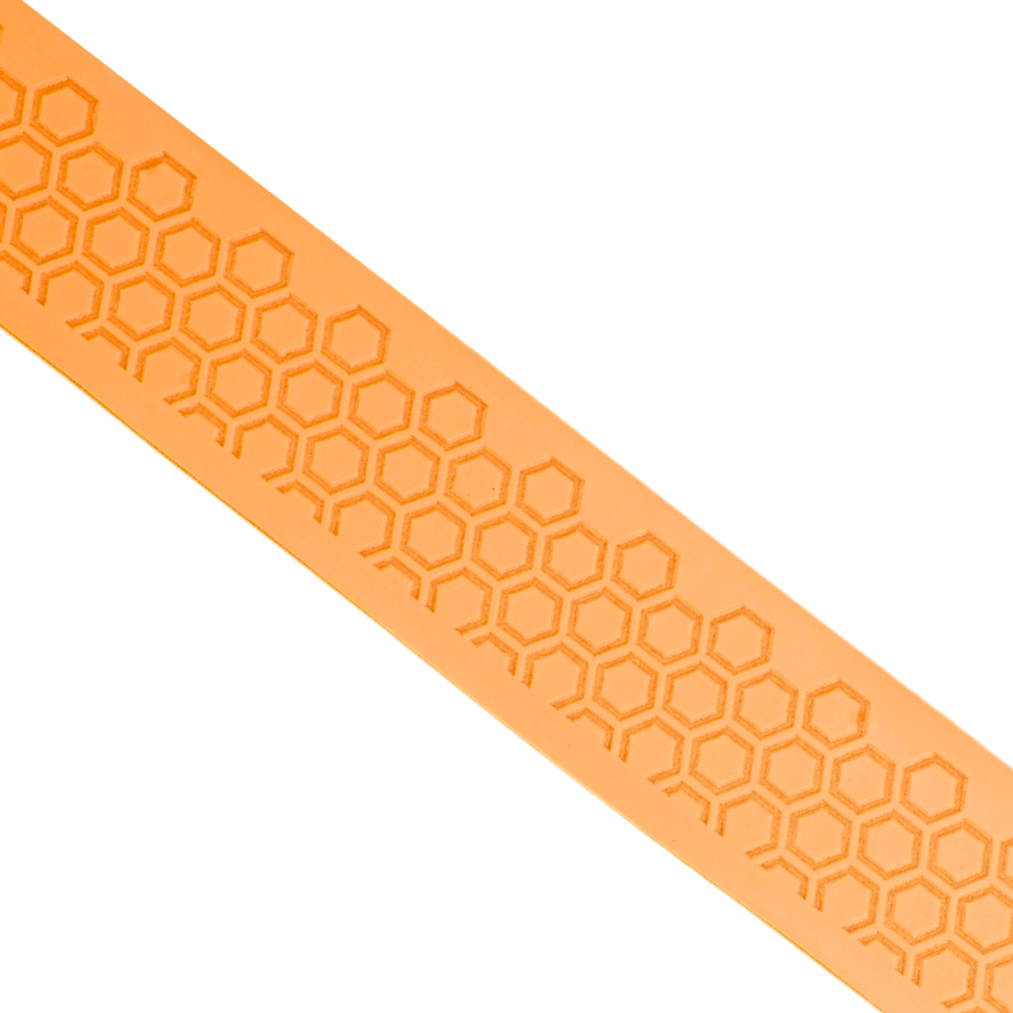 Close-up of Happy Handles Pure Neon Orange Pickleball Grip featuring textured hexagon pattern with neon orange background