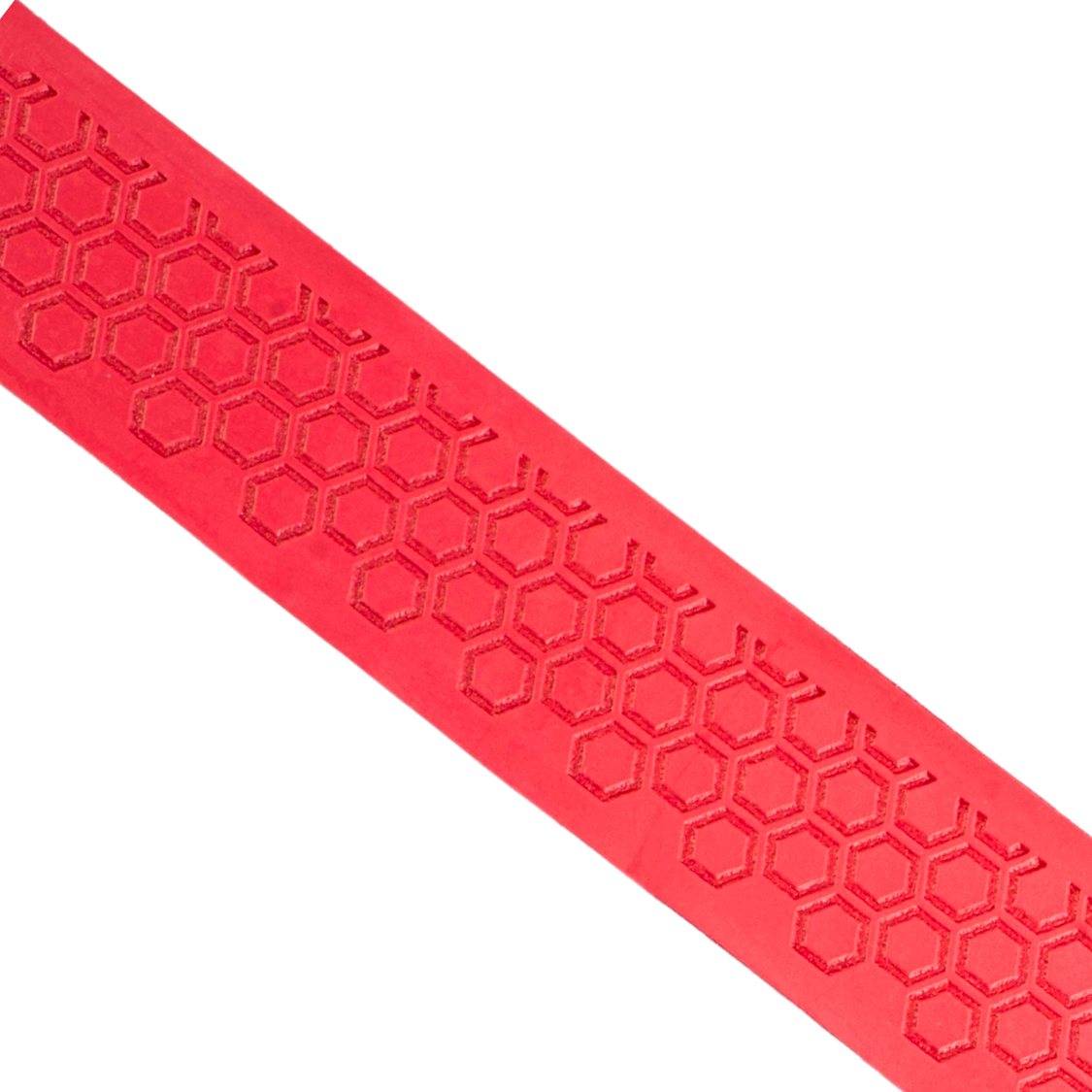 Close-up of Happy Handles Pure Radiant Red Pickleball Grip featuring textured hexagon pattern with red background