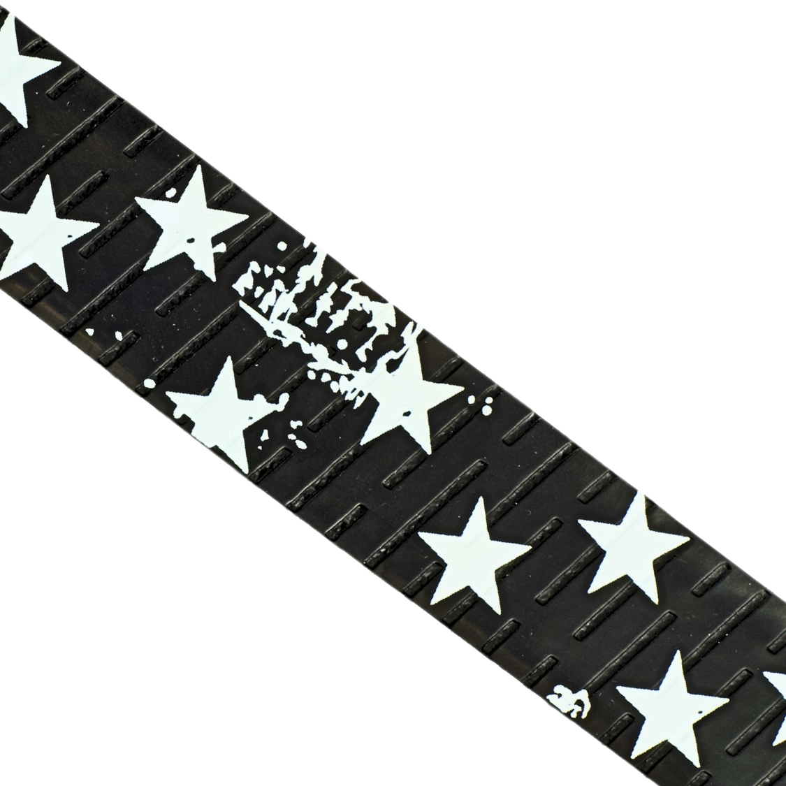 Close-up of Happy Handles U-S-A Pickleball Grip featuring a white star theme with black background 