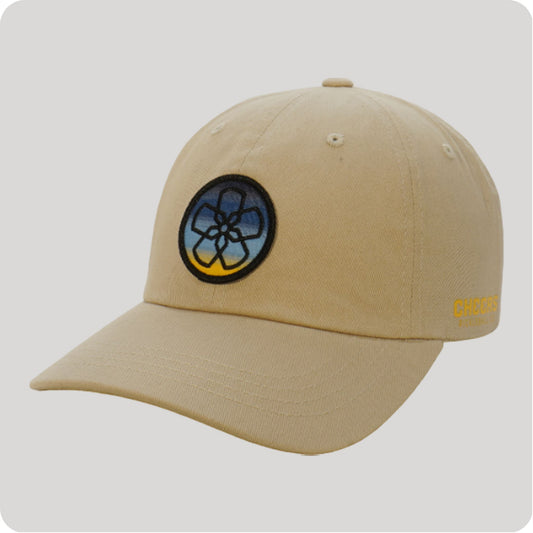 Dad Hat in Stone with Sunset Hibiscus Logo Cheers Pickleball Co.