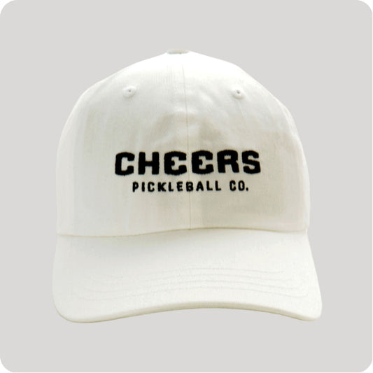 Dad Hat in White with Black Cheers Wordmark Cheers Pickleball Co.