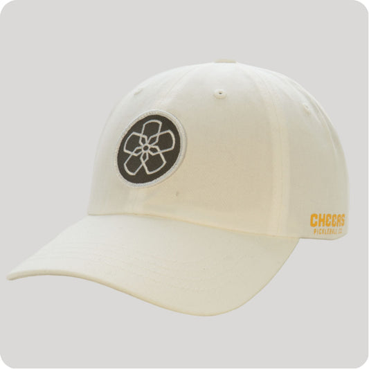 Dad Hat in White with Gray Hibiscus Logo Cheers Pickleball Co.