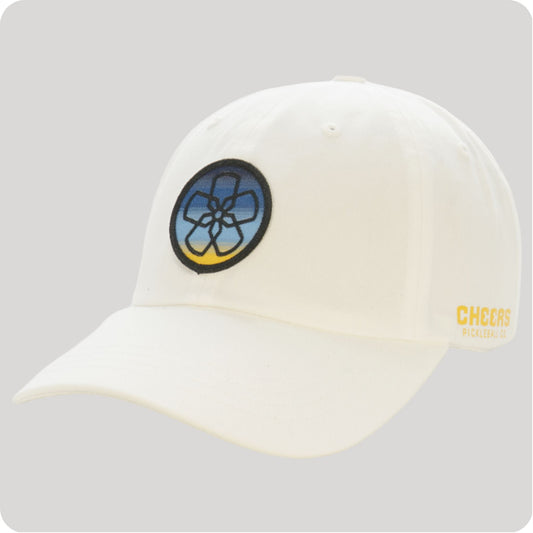 Dad Hat in White with Sunset Hibiscus Logo Cheers Pickleball Co.