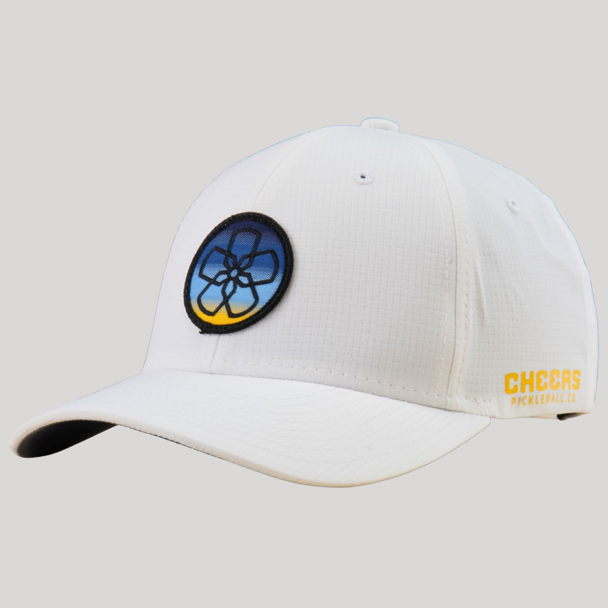 Mid-Pro Hat in White with Sunset Hibiscus Logo Cheers Pickleball