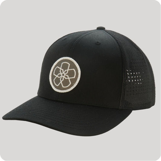 Trucker Hat in Black with Gray Hibiscus Logo Cheers Pickleball Co.